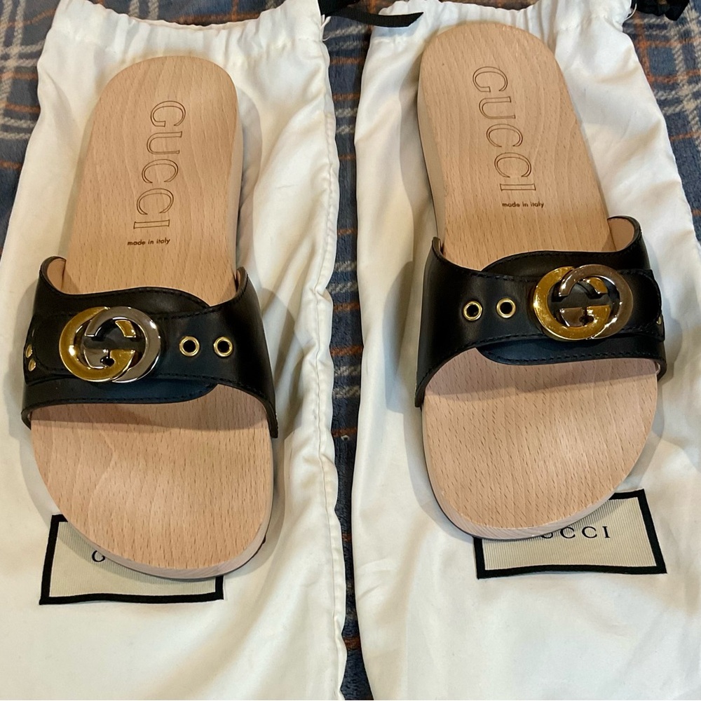 SOLD!!!Gucci GG Lifford Wooden Slide Sandal Size 40